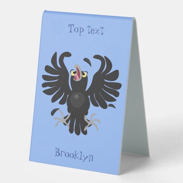 Funny crazy crow raven cartoon illustration table tent (Front)