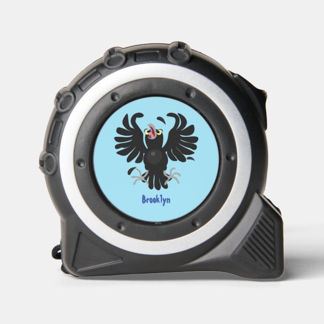 Funny crazy crow raven cartoon illustration tape measure (Front)