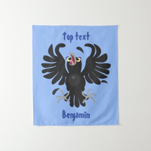 Funny crazy crow raven cartoon illustration tapestry