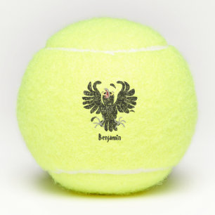Funny crazy crow raven cartoon illustration tennis balls