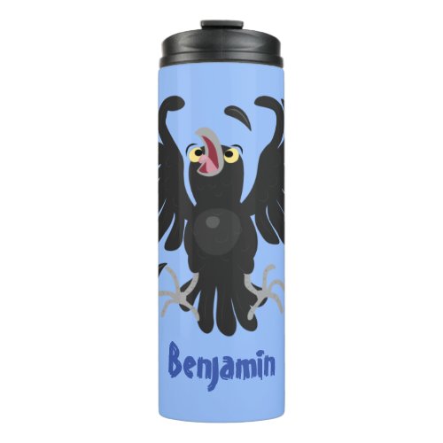 Funny crazy crow raven cartoon illustration thermal tumbler