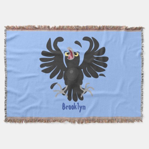 Funny crazy crow raven cartoon illustration throw blanket