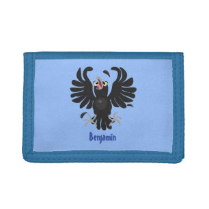 Funny crazy crow raven cartoon illustration trifold wallet