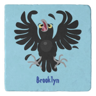 Funny crazy crow raven cartoon illustration trivet