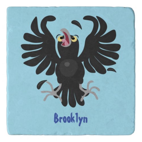 Funny crazy crow raven cartoon illustration trivet