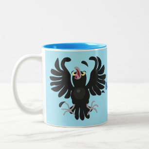 Funny crazy crow raven cartoon illustration Two-Tone coffee mug