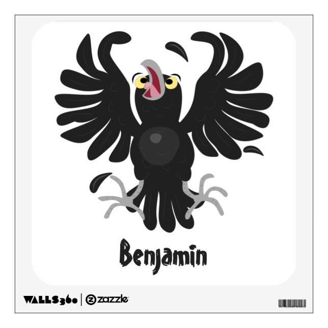 Funny crazy crow raven cartoon illustration wall decal (Front)