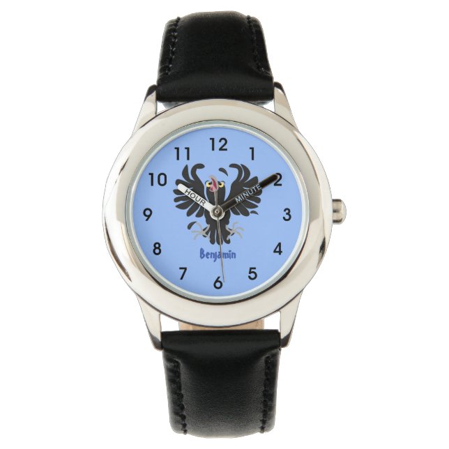 Funny crazy crow raven cartoon illustration watch (Front)