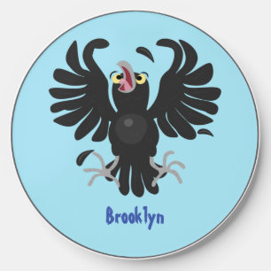 Funny crazy crow raven cartoon illustration wireless charger