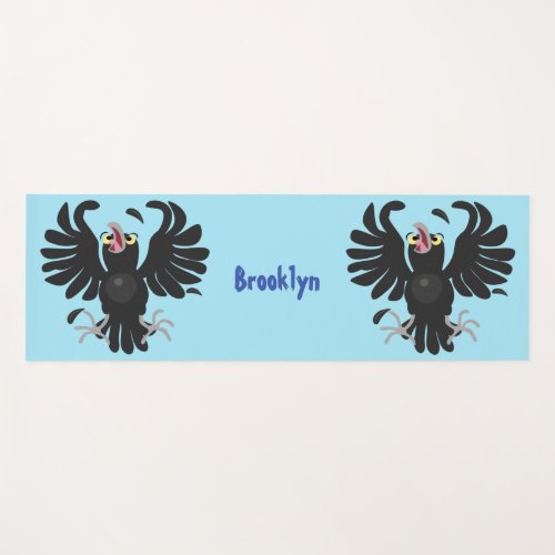 Funny crazy crow raven cartoon illustration yoga mat