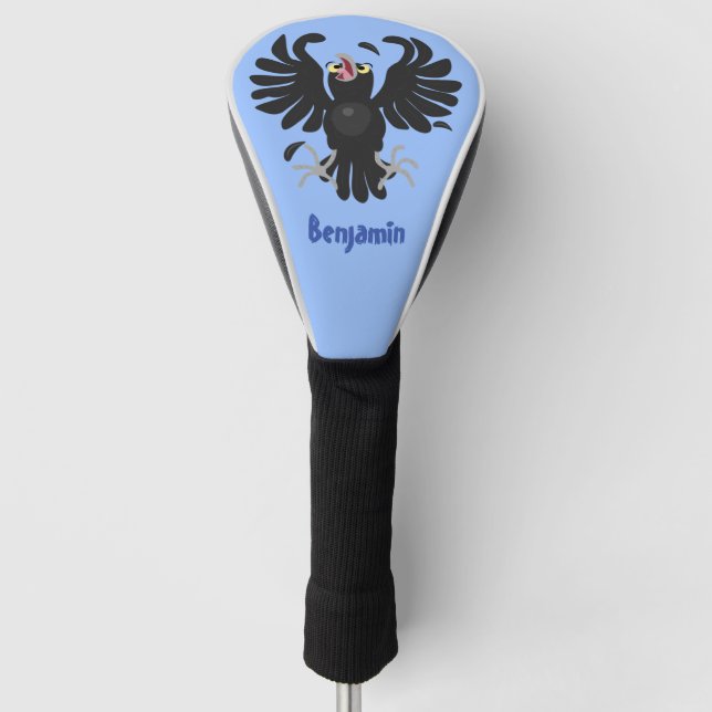 Funny crazy crow raven cartoon personalized golf head cover (Front)