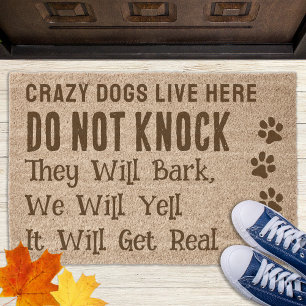 Funny Crazy Dogs Live Here Paw Prints Dog Lover Fiber Doormat