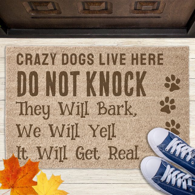Funny Crazy Dogs Live Here Paw Prints Dog Lover Fiber Doormat (Creator Uploaded)