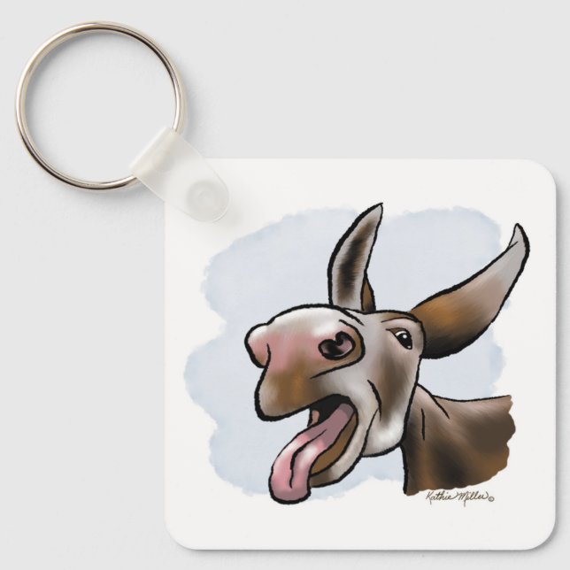 Funny Crazy Donkey Cartoon Keychain (Front)