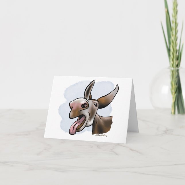 Funny Crazy Donkey Cartoon Letterpress Thank You Card (Front)