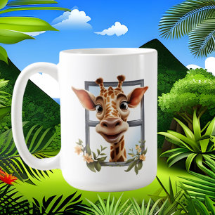 Funny crazy giraffe lady add text coffee mug