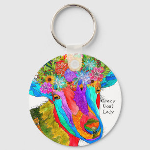 Funny Crazy Goat Lady Goat Keychain