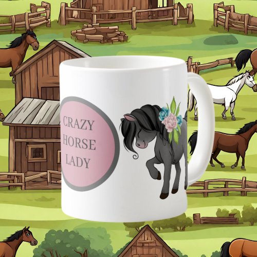 Funny crazy horse lady add text coffee mug