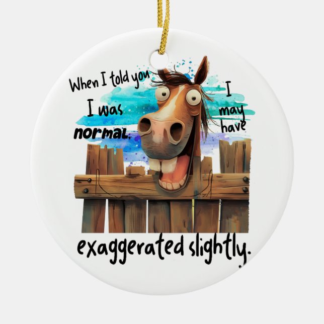 FUNNY CRAZY HORSE LOOKING OVER FENCE CERAMIC ORNAMENT (Front)
