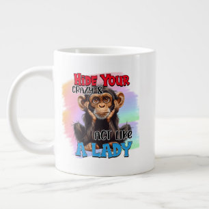Funny crazy lady monkey word art giant coffee mug