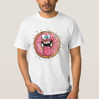 Funny Crazy Pink Glazed Donut Monster T-Shirt