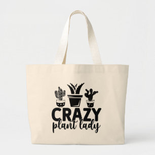 Funny crazy plant lady word art large tote bag