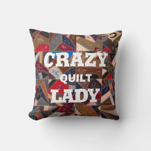 Funny Crazy Quilt Lady Vintage Patchwork Quilt Throw Pillow