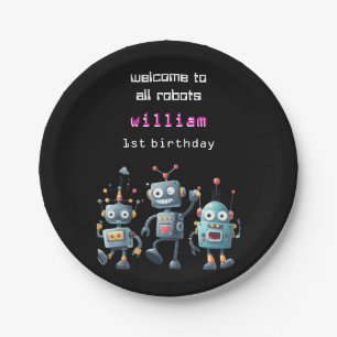 funny crazy robot birthday invitation paper plates