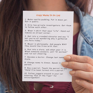 Funny Crazy Wacky Pranks Ideas To Do List Humor Card