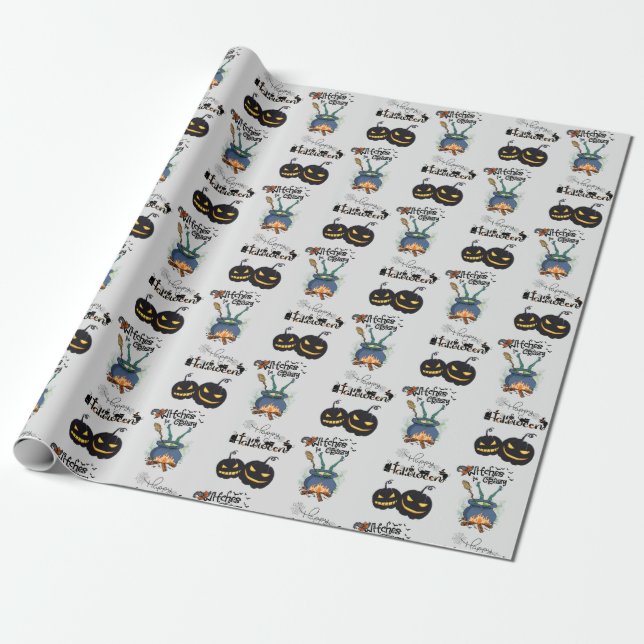 Funny Crazy witchy And Spooky pumpkins Halloween Wrapping Paper (Unrolled)
