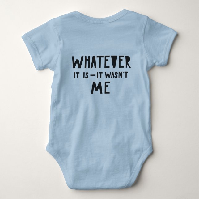 Funny Creative Text 'It Wasn't Me' Blue Boy Baby Bodysuit (Back)