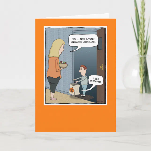 Funny Creative Trick or Treat Costume Halloween Card | Zazzle