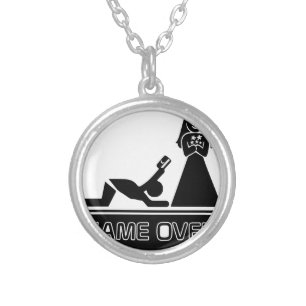 Funny Credit Card Game Over Silver Plated Necklace