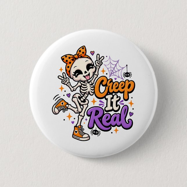 Funny Creep It Real Skeleton Halloween Button (Front)