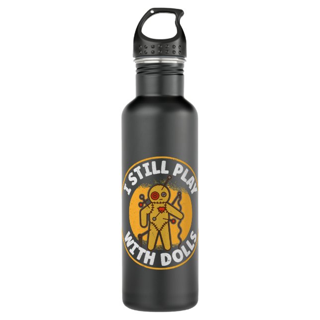 Funny Creepy Halloween I Play With Dolls Stainless Steel Water Bottle (Front)