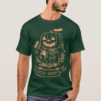 Funny Creepy Stay Spooky Goth Pumpkin Head Hallowe T-Shirt