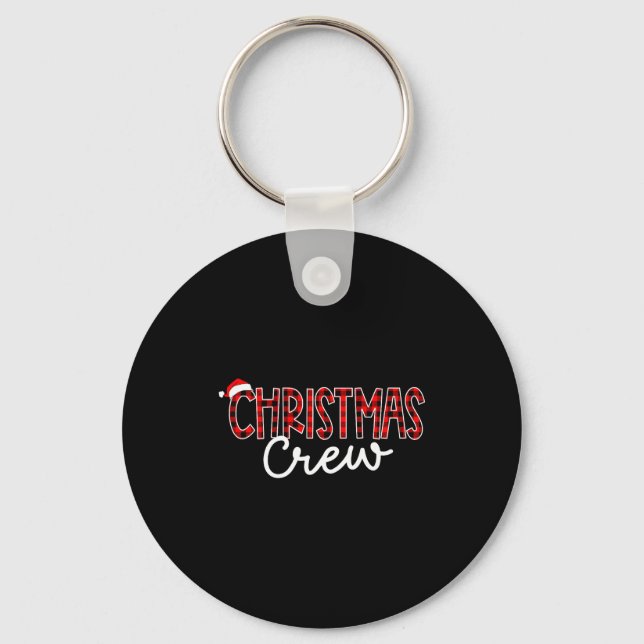 Funny Crew Santa Hat Christmas Red Plaid Xmas Fami Keychain (Front)