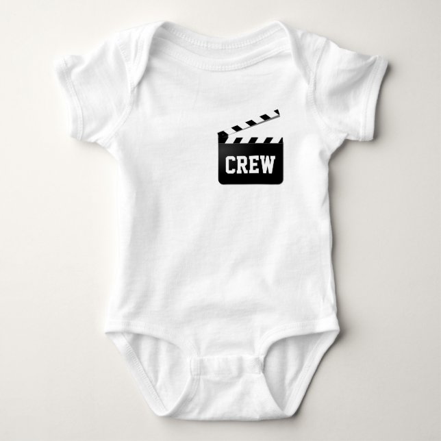 Funny Crew Typography Black White Clapperboard Baby Bodysuit (Front)