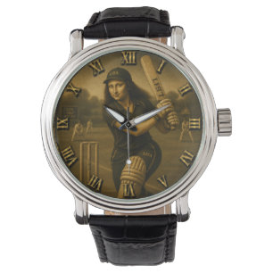 Funny Cricket Mona Lisa Batsman Gift Watch