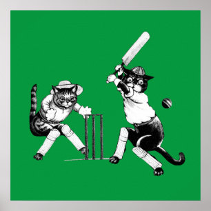 Funny cricketing cat poster
