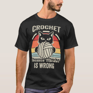 Funny Crochet Cat Yarn Retro Sunset Crocheting T-Shirt