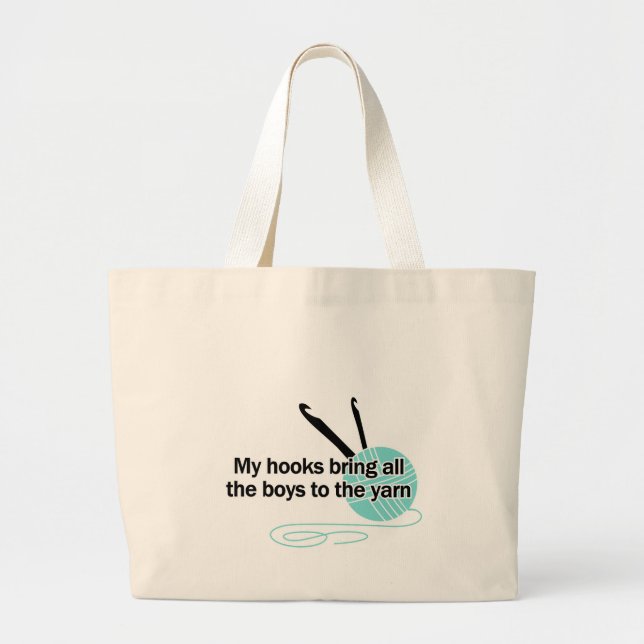 funny crochet humor crocheter hook yarn ball skein large tote bag (Front)