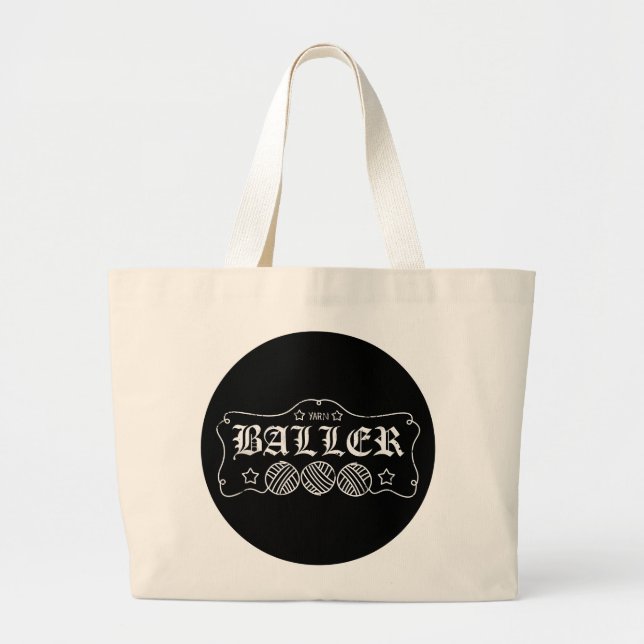 funny crochet knit humor knitting yarn ball skein large tote bag (Front)