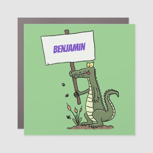 Funny crocodile aligator with sign cartoon