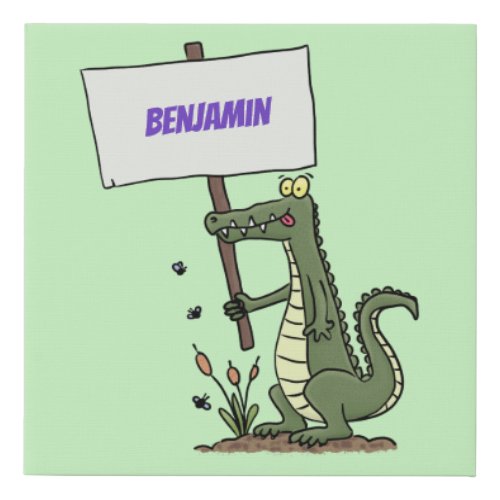 Funny crocodile aligator with sign cartoon