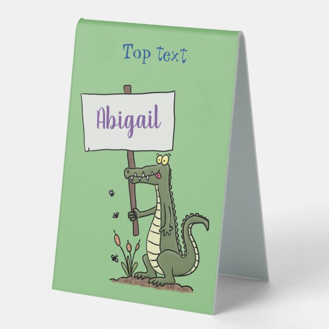 Funny crocodile aligator with sign cartoon (Front)