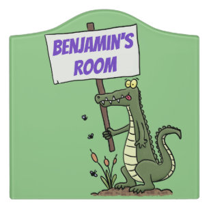 Funny crocodile aligator with sign cartoon