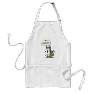 Funny crocodile aligator with sign cartoon adult apron