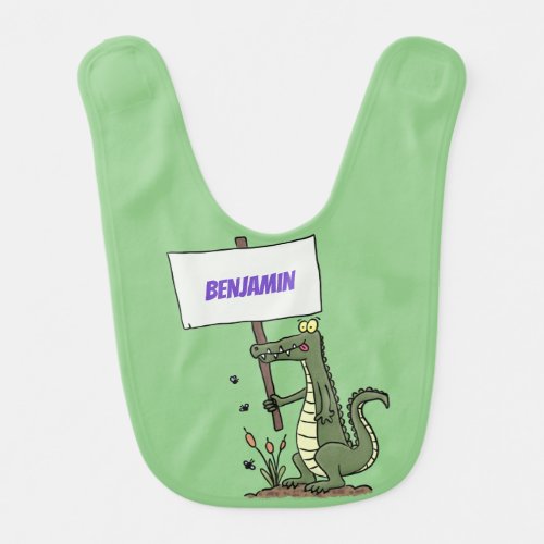 Funny crocodile aligator with sign cartoon baby bib