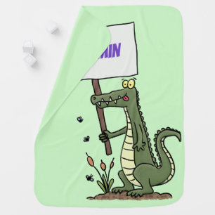 Funny crocodile aligator with sign cartoon baby blanket